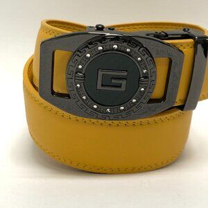 Mustard Yellow Ratchet Belt for Men Leather Fashion Adjustable Automatic Leather